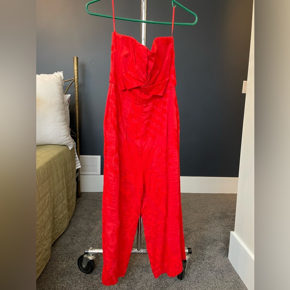 NWT - Red Embroidered Strapless Jumpsuit